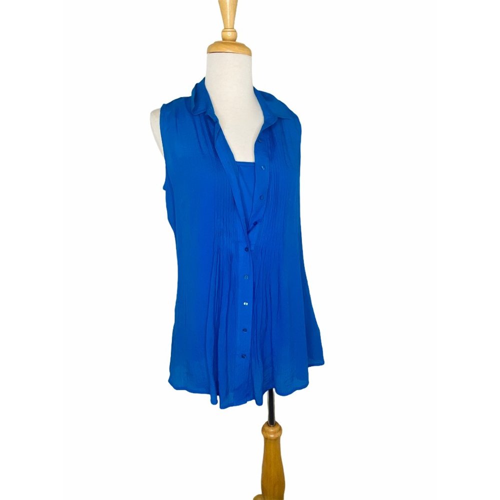 New with Tags Fever Ladies Sleeveless Tunic Top Layered Size Small Cobalt Blue - Picture 2 of 10